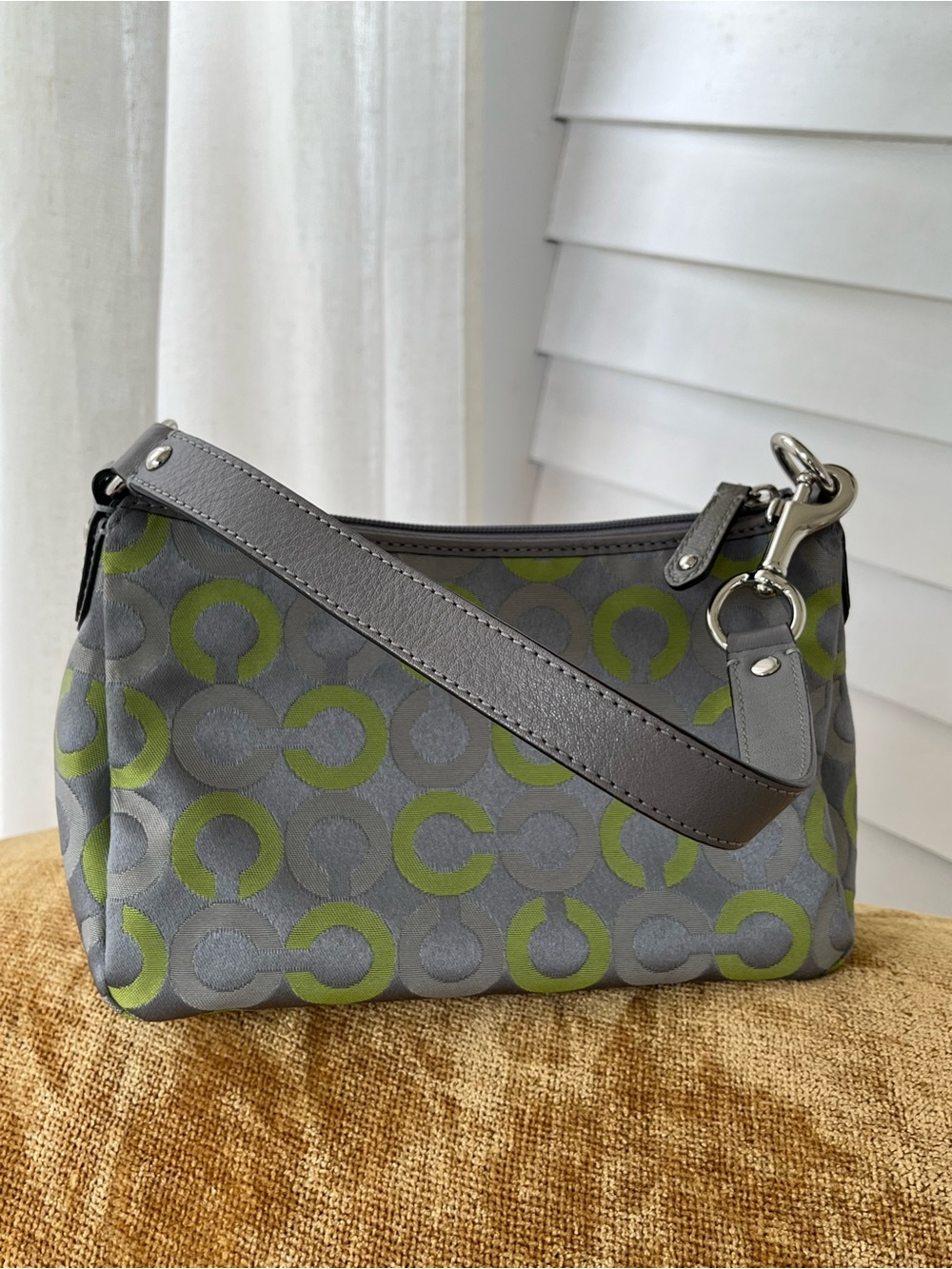 Coach Op Art Gray 🩶💚 Lime Signature Jacquard Mini Shoulder Bag Y2K, EUC - Picture 5 of 13